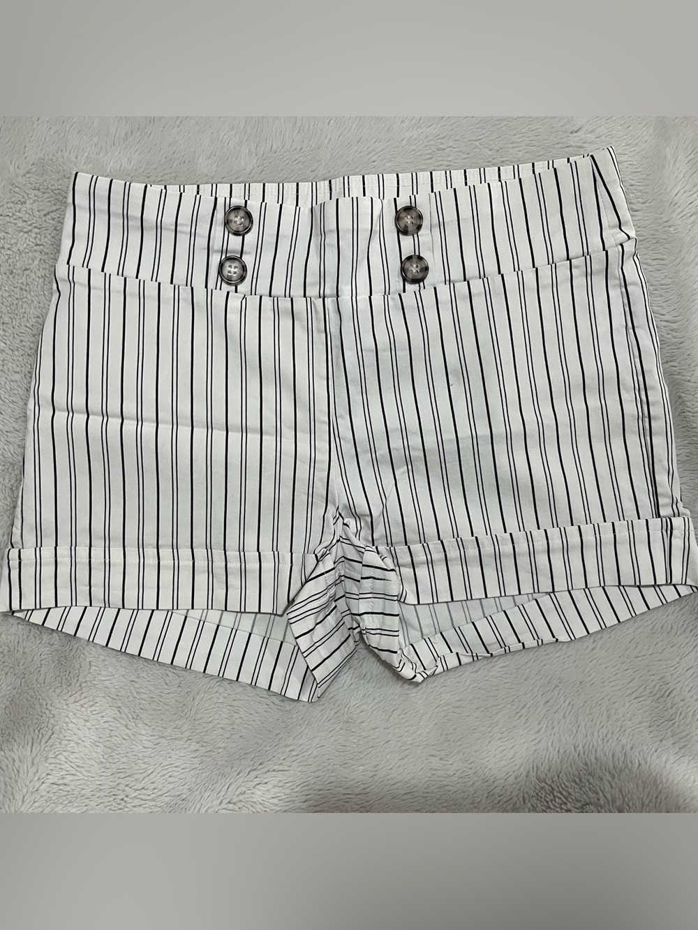Women's High-Rise White Pinstripe, Button-Front Shorts